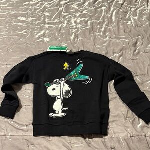 Black Snoopy Sweatshirt with Green Guitar Design - Benetton